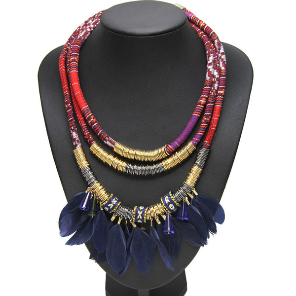 India / Tribal Exaggerated Feather Necklace Women Vintage Handmade