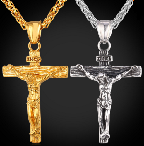 INRI Jesus Piece Pendant Christian Vintage Stainless Steel Necklace Men