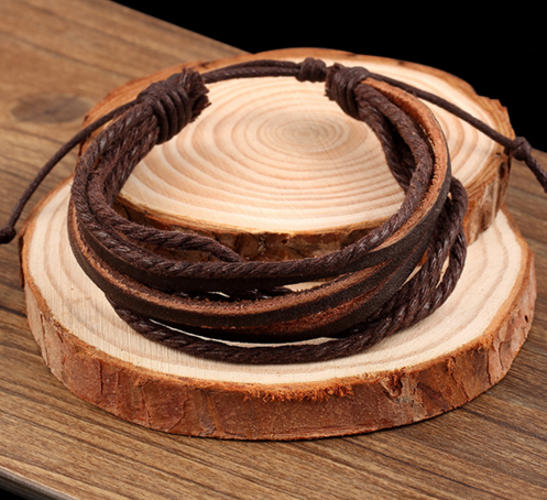 Braided Rope Wristband men bracelets & bangles multilayer Leather