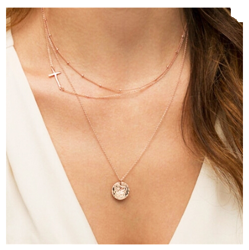 Pearl Crystal Beads Coin Hand Cross Turquoise Body Chain Multi-layer Necklaces