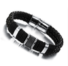 Men stainless steel leather braid Bracelet with magnetic buckle claps pulseiras