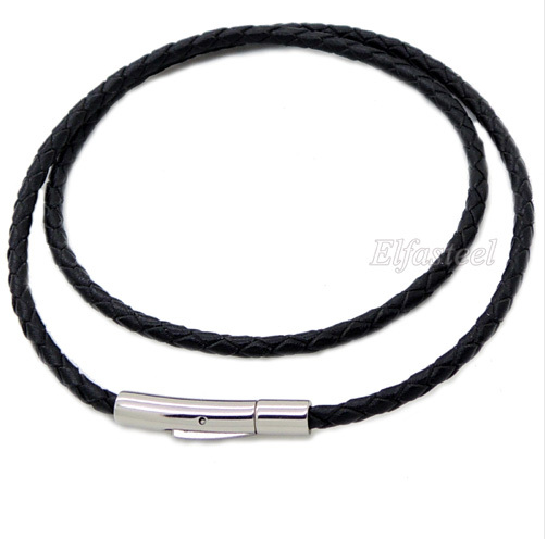 Stainless Steel 100% Genuine Leather Chain Necklace Boys Jewelry