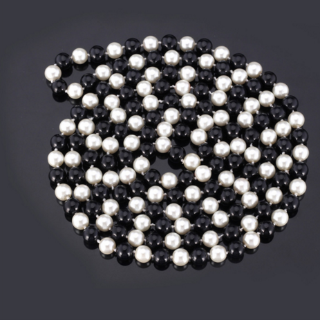 European Style Pearl Jewelry Round White Black Bead Multi Layer Long Pearl Necklace