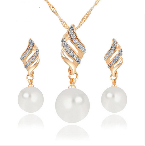 Fashion Women Necklace Earrings Pearl Wedding Party Jewelry