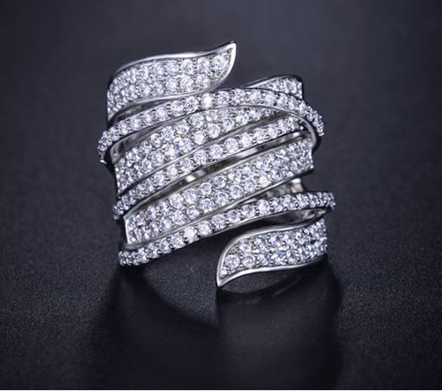Unique Shaped White Gold Plated Diamond Paved Cocktail Rings for Womens