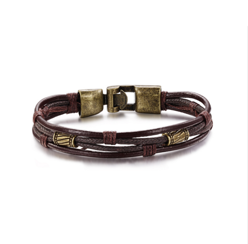 Men Punk Jewelry Rope Chain Genuine Leather Bracelets Charm Bangle