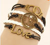 Vintage Multilayer Charm Leather Bracelet Women Owl Cross Believe Bracelets