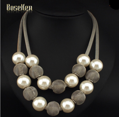 Popcorn Chain Simulated Pearl Metal Ball Women Chokers Necklaces