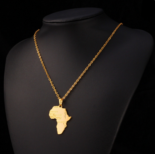 African Necklace Men Africa Map 18K Real Gold Plated