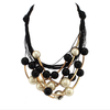 Black Rope Chain Bead Golden  Pearl Necklace For Women Dress Collier