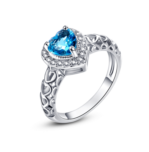 Love Engagement Rings for Women Heart London Blue Diamond 18K White Gold