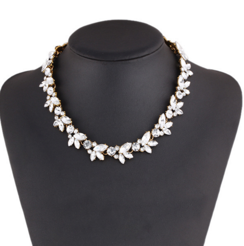 Charm Crystal bib choker Necklace rhinestone gem flower Chain Necklace