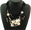 Black Rope Chain Bead Golden  Pearl Necklace For Women Dress Collier